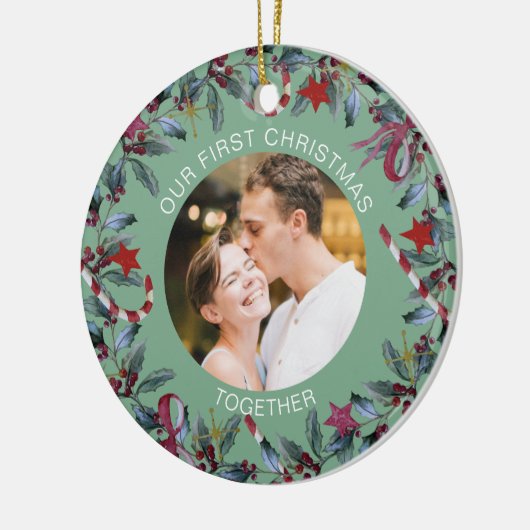 Sage初めてのクリスマスの一緒パーソナライズされた写真 セラミックオーナメント (左)