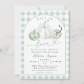 Sage名門私立校風の Green Pumpkin秋インラブベビーシャワー 招待状 (正面)