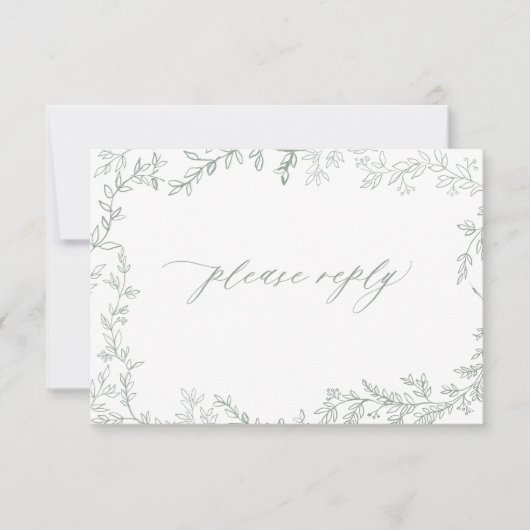 Sage素朴 Green LeafyフレームウェディングRSVPカード 出欠カード (正面)
