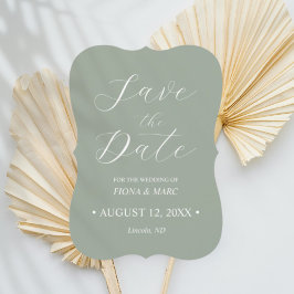 Sage緑の書道結婚式の日付カードを保存 招待状