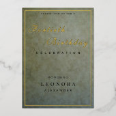 Sage金ゴールドエレガントANYマイルストーン誕生日パーティー 箔招待状 (正面)