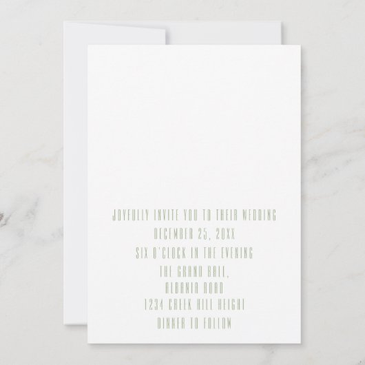 Sage はっきりした NamesタイポグラフィUltraモダン結婚の 招待状 (裏面)