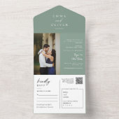 Sage エレガント Green Boho QRコード写真RSVP オールインワン招待状 (内側)