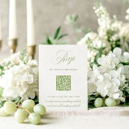 Sage エレガント Green QRコードRSVPの結婚カード 出欠カード