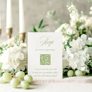 Sage エレガント Green QRコードRSVPの結婚カード 出欠カード