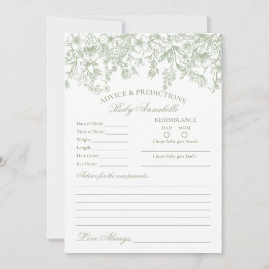  sage チャイナペイント フラワーベビーカード 招待状 (正面)