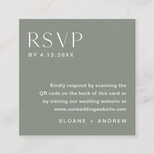 SAGE ボヘミアンスタイルのRSVPカード、QRコード挿入 エンクロージャーカード (正面)