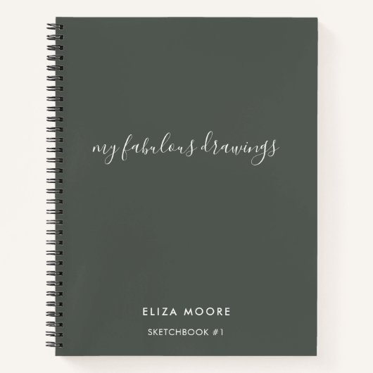Sage モダン Sketchbookパーソナライズされたあなたの名前 ノートブック (正面)