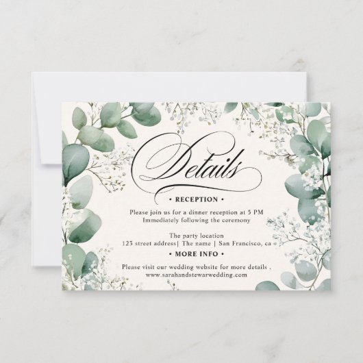 sage ユーカリとスターチスのウェディング詳細 招待状 (正面)
