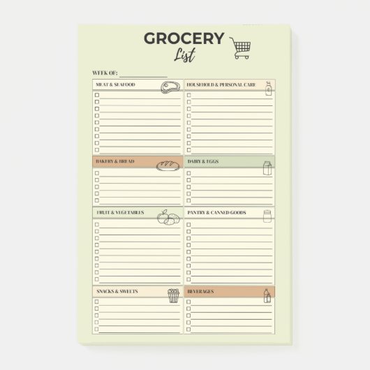 Sage 週間食料品リスト - ポストイット (正面)