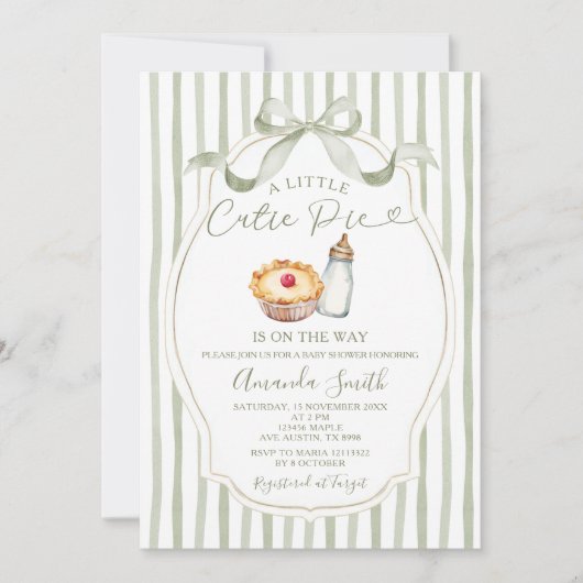 Sage A Little Cutie Pie Gingham Fall Baby Shower 招待状 (正面)