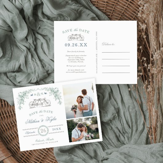 Sage and Blue Bicycle 2 Photo Save the Date 案内ポストカード