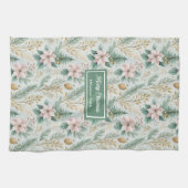 Sage and Gold Kitchen Towel Christmas Floral Gift キッチンタオル (横)