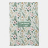 Sage and Gold Kitchen Towel Christmas Floral Gift キッチンタオル (縦)