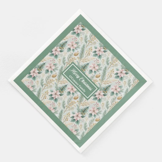 Sage and Gold Napkins Custom Christmas Monogram (コーナー)