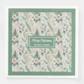 Sage and Gold Napkins Custom Christmas Monogram (正面)