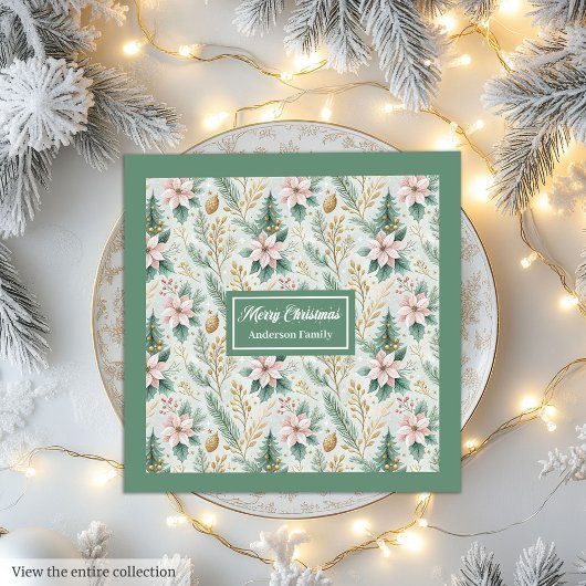 Sage and Gold Napkins Custom Christmas Monogram