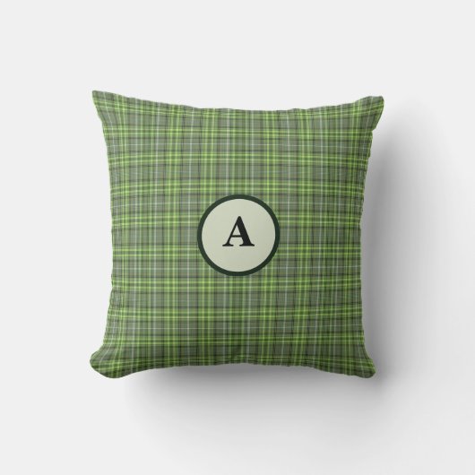 Sage and Olive Green Plaid クッション (正面)