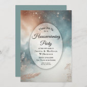 Sage and Terracotta Stardust Skies Housewarming 招待状 (正面/裏面)