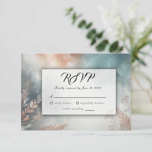Sage and Terracotta Stardust Skies Wedding 出欠カード (スタンド正面)