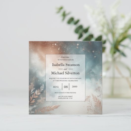 Sage and Terracotta Stardust Skies Wedding 招待状 (スタンド正面)