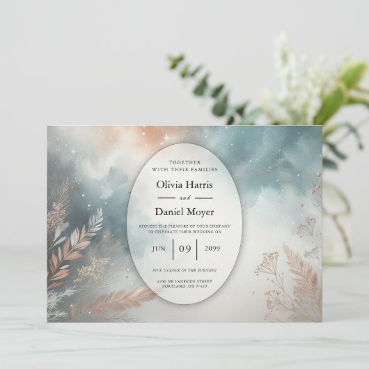 Sage and Terracotta Stardust Skies Wedding 招待状 (スタンド正面)