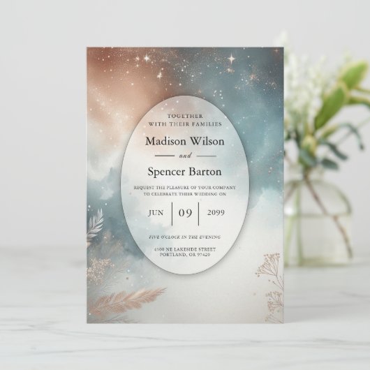 Sage and Terracotta Stardust Skies Wedding 招待状 (スタンド正面)