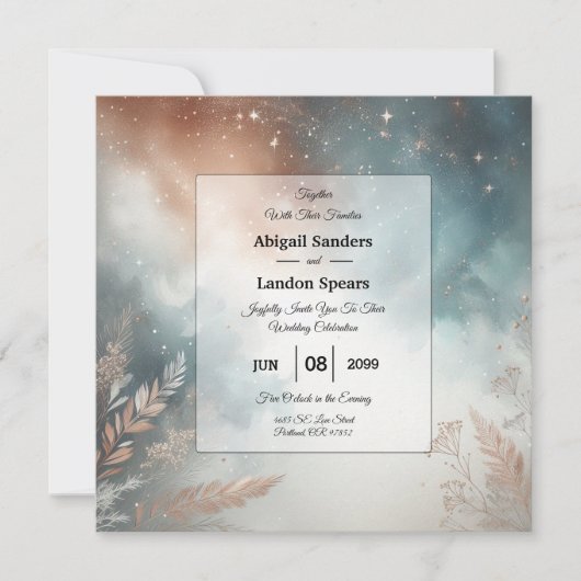 Sage and Terracotta Stardust Skies Wedding 招待状 (正面)