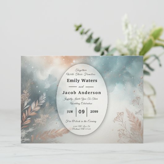 Sage and Terracotta Stardust Skies Wedding 招待状 (スタンド正面)