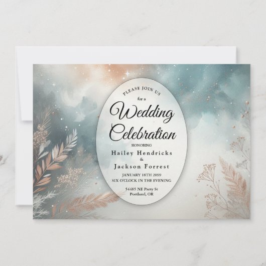 Sage and Terracotta Stardust Skies Wedding 招待状 (正面)