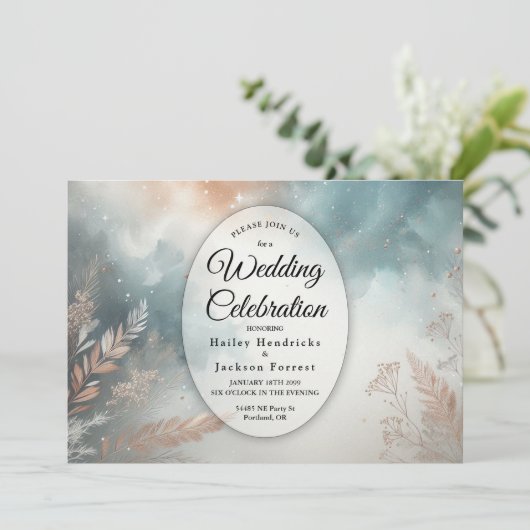 Sage and Terracotta Stardust Skies Wedding 招待状 (スタンド正面)