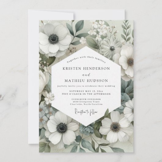 Sage Anemone Bloom Wedding 招待状 (正面)