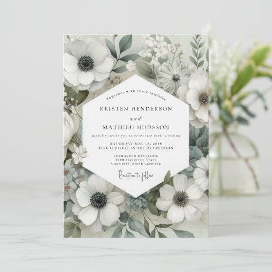 Sage Anemone Bloom Wedding 招待状 (スタンド正面)