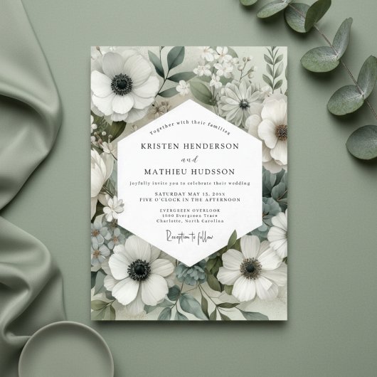 Sage Anemone Bloom Wedding 招待状