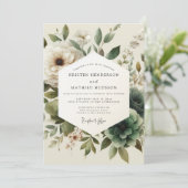 Sage Antique Bloom Wedding 招待状 (スタンド正面)