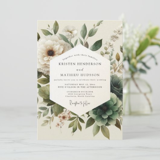 Sage Antique Bloom Wedding 招待状 (スタンド正面)