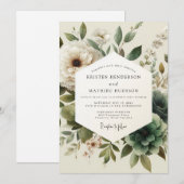 Sage Antique Bloom Wedding 招待状 (正面/裏面)