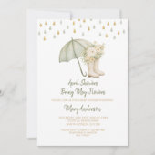 Sage April Showers Bring May Flowers Baby Shower  招待状 (正面)