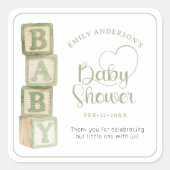 Sage Baby Blocks Baby Shower Favor Sticker スクエアシール (正面)
