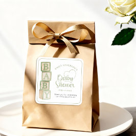 Sage Baby Blocks Baby Shower Favor Sticker スクエアシール