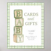 Sage Baby Blocks Cards and Gifts Baby Shower Sign ポスター (正面)