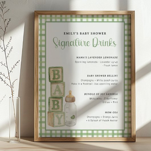 Sage Baby Shower Signature Drinks Sign Printable ポスター