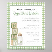 Sage Baby Shower Signature Drinks Sign Printable ポスター (正面)