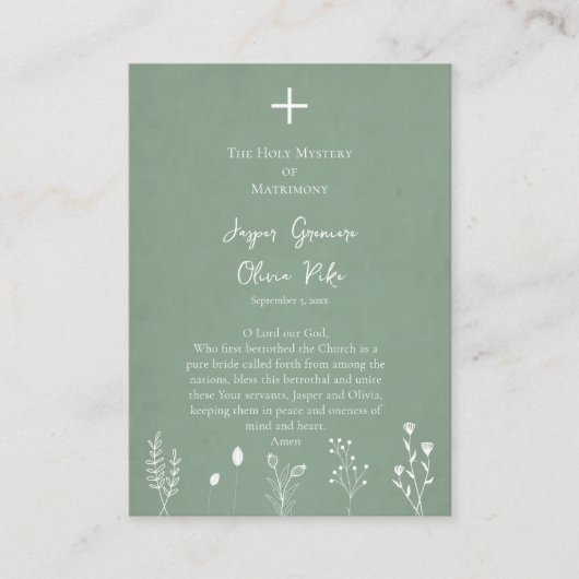 Sage BackgroundのWildflowersの結婚祈りの言葉カード プレイスカード (正面)