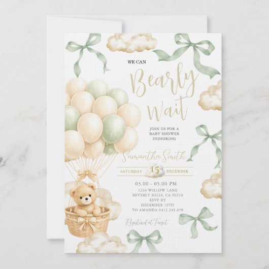 Sage Beige Gender Neutral Baby Shower Invite 招待状 (正面)