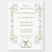 Sage Bells Scrollwork Wedding日付を保存 マグネット (正面)