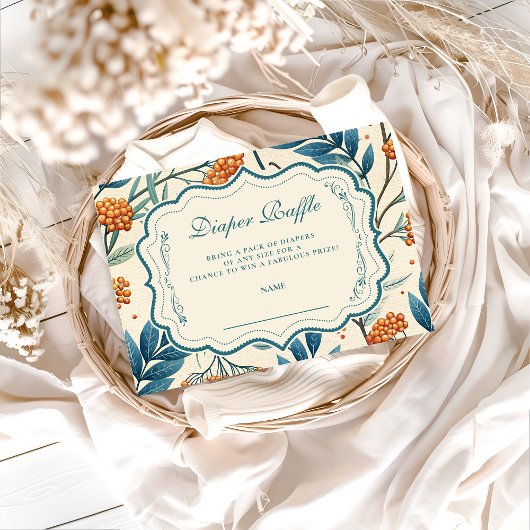 Sage Berry Botanical Baby Shower Diapper Raffle エンクロージャーカード