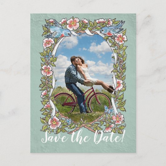 Sage Birdフローラ写真素朴国救日付 案内ポストカード (正面)