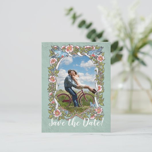 Sage Birdフローラ写真素朴国救日付 案内ポストカード (スタンド正面)