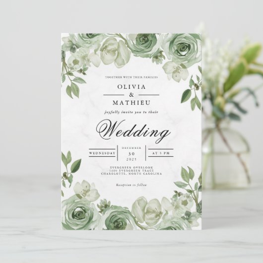 Sage Blossom Arch Wedding 招待状 (スタンド正面)